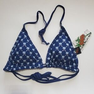 UNC Triangle Bikini Top M Navy Blue Silver Tar Heels Logo Tie Back Neck Swim NWT